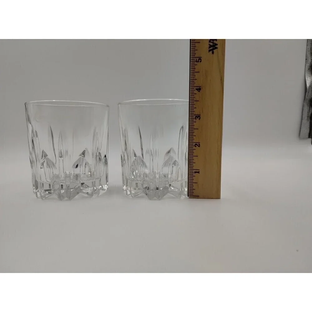 LOT Of 2—CROWN ROYAL Starburst White Cursive Logo Rocks Glasses ITALY Vintage
